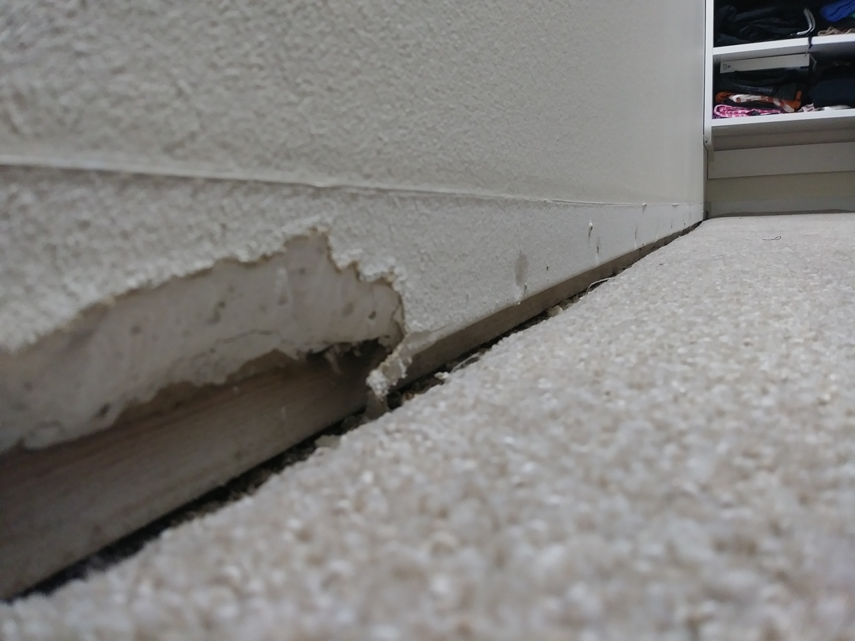 Wall base before baseboard trim installation, Seattle