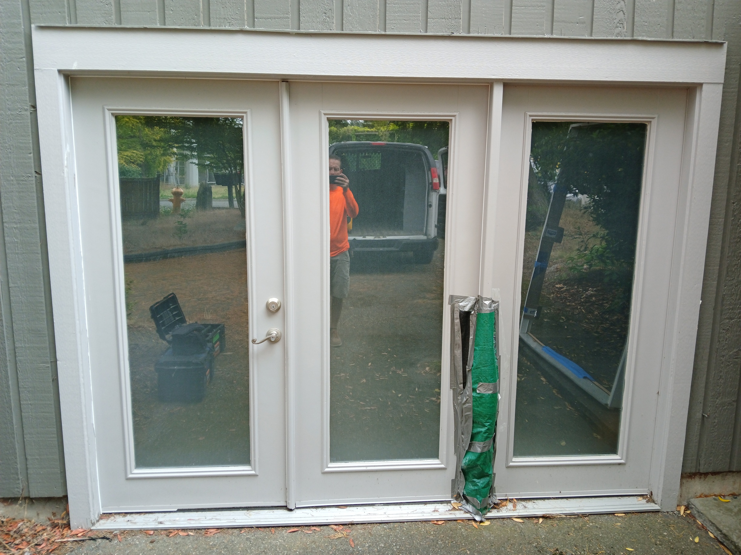 French doors before installation, Seattle home