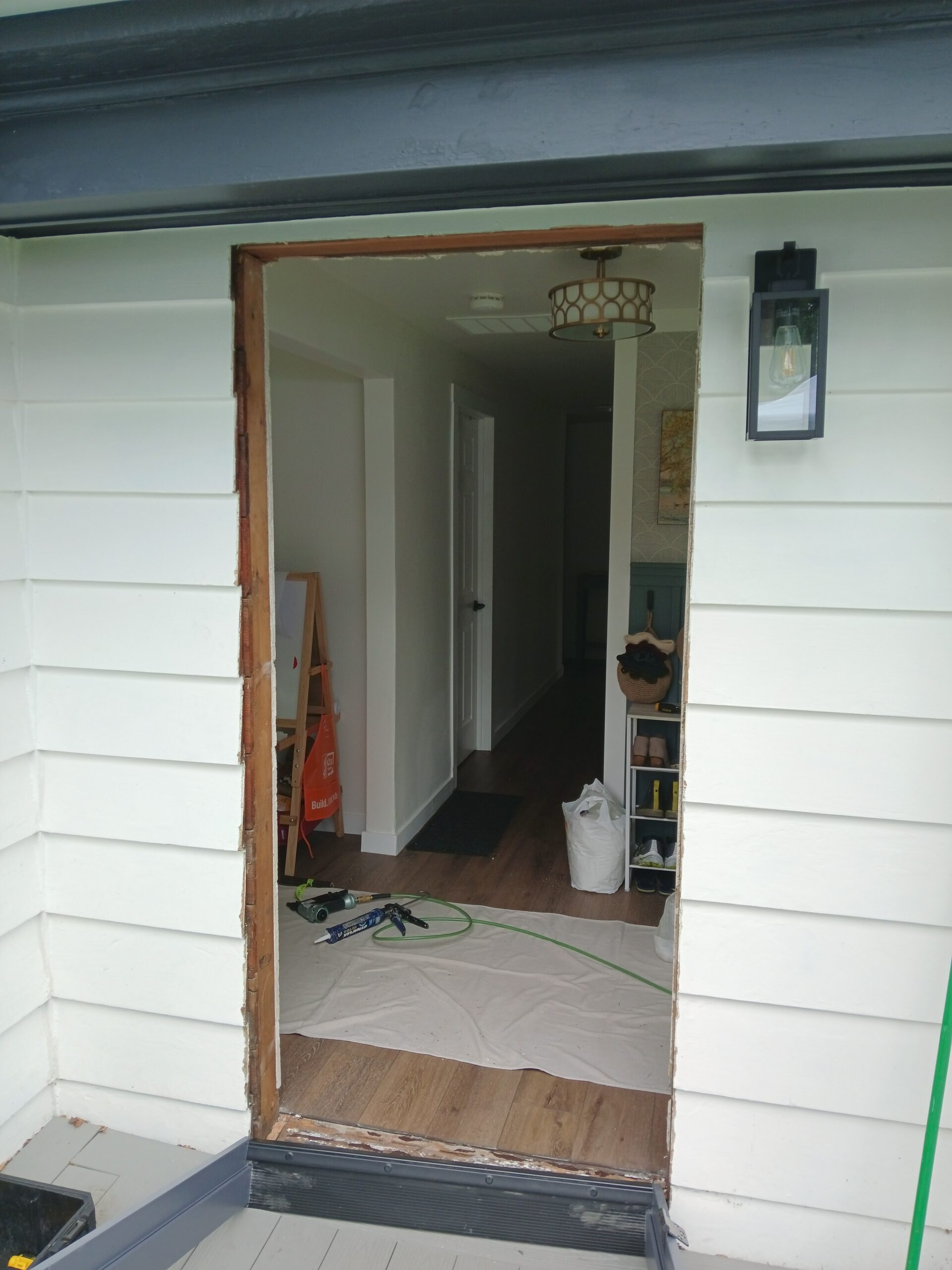 Wood exterior door during installation, Seattle