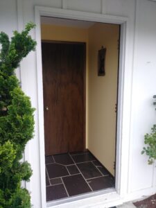 Front entry before exterior door installation, Seattle home