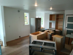 Kitchen before final cabinet installation, Seattle remodel