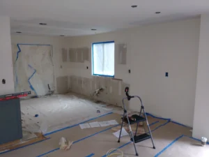 Kitchen cabinet installation in progress, Seattle home