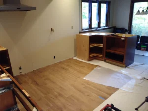 Living room before custom built-in entertainment center installation