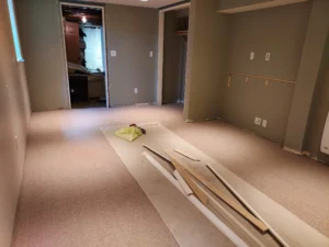 Hallway before door casing and baseboard installation, Seattle