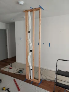 Decorative column framing in progress, Seattle home