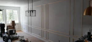 Completed white shadow box wainscoting installed, Seattle home