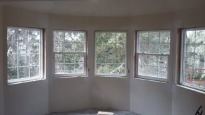 Bay window before interior casing and trim installation, Seattle