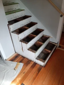 Staircase before trim and riser installation, Seattle home