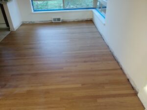 Room corner before baseboard installation, Seattle