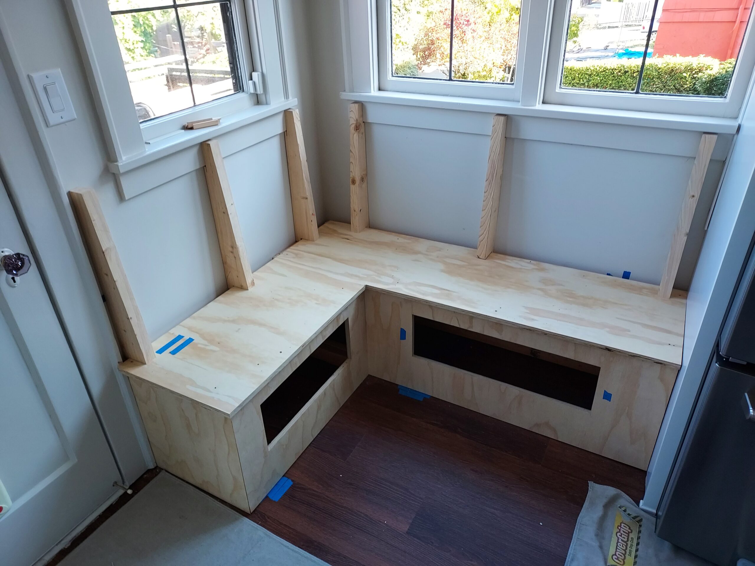 L-shaped window bench built-in during installation, Seattle home